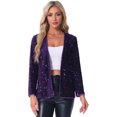 thumbnail image 1 of DARING DIVA Sequin Blazer Jacket Sparkly Open Front Cardigan S Purple, 1 of 6