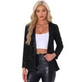thumbnail image 1 of DARING DIVA Sequin Blazer Jacket Sparkly Open Front Cardigan XS Black, 1 of 6