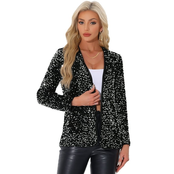 DARING DIVA Sequin Blazer Jacket Sparkly Open Front Cardigan XS Silver