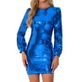thumbnail image 1 of DARING DIVA Sequin Cocktail Long Sleeve Sparkly Glitter Mini Dress S Royal Blue, 1 of 6