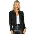 thumbnail image 1 of DARING DIVA Sequin Crop Long Sleeve Open Front Sparkle Glitter Blazer XS Black, 1 of 6