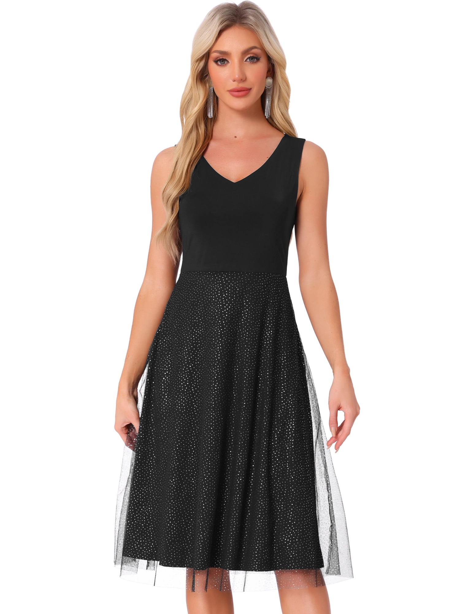 DARING DIVA Sequin Lace V Neck Wedding Guest Dress XS Black