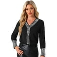 thumbnail image 1 of DARING DIVA Sequin V Neck Long Sleeve Casual Blouse S Black, 1 of 6