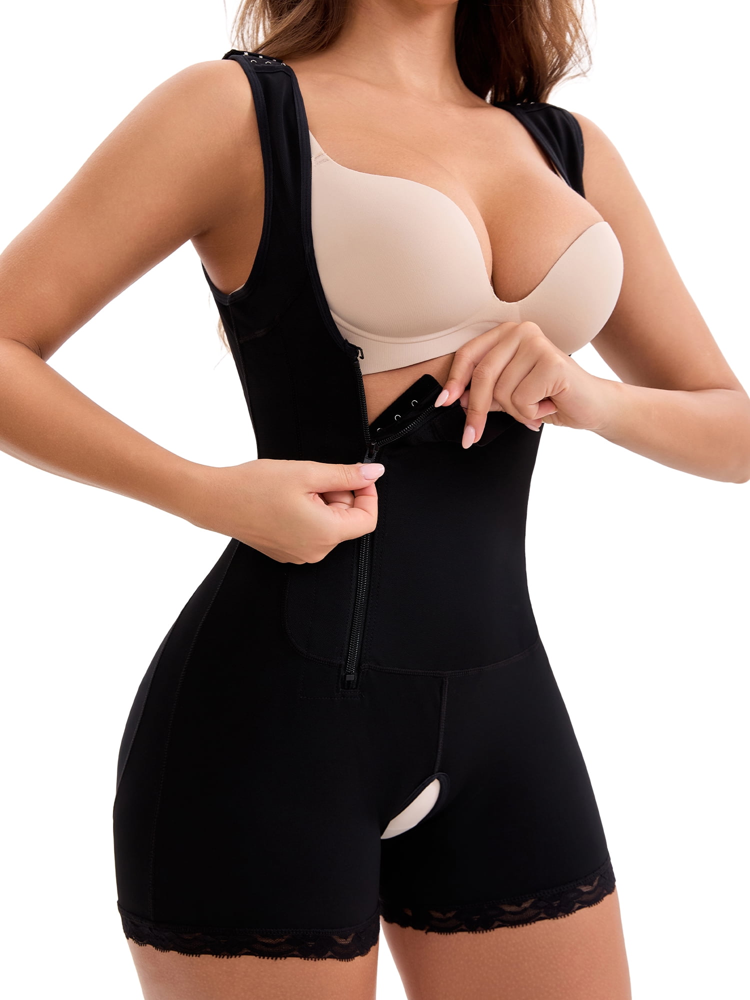 DARING DIVA Shapewear Open Bust Waist Slimmer Mid Thigh Butt Lifting Bodysuit XL Black
