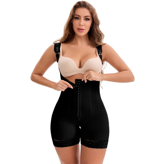 DARING DIVA Shapewear Tummy Control Compression Bodysuit with Zipper Crotch S Black