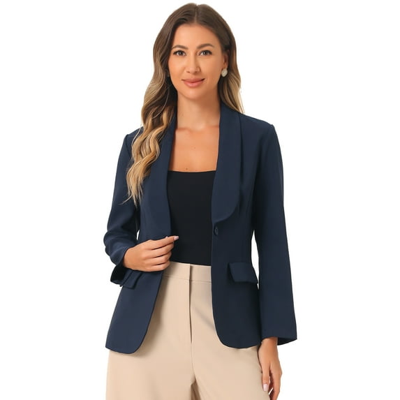DARING DIVA Shawl Lapel Long Sleeve Pockets Office Blazer XS Dark Blue