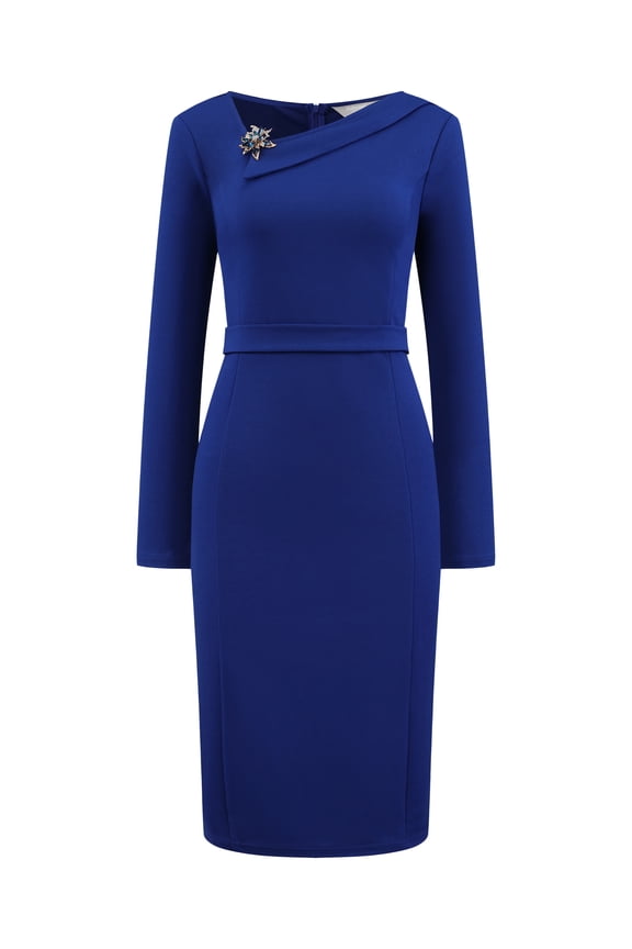 Sheath Dress Asymmetrical Neckline Pencil Dress 2XL Royal Blue
