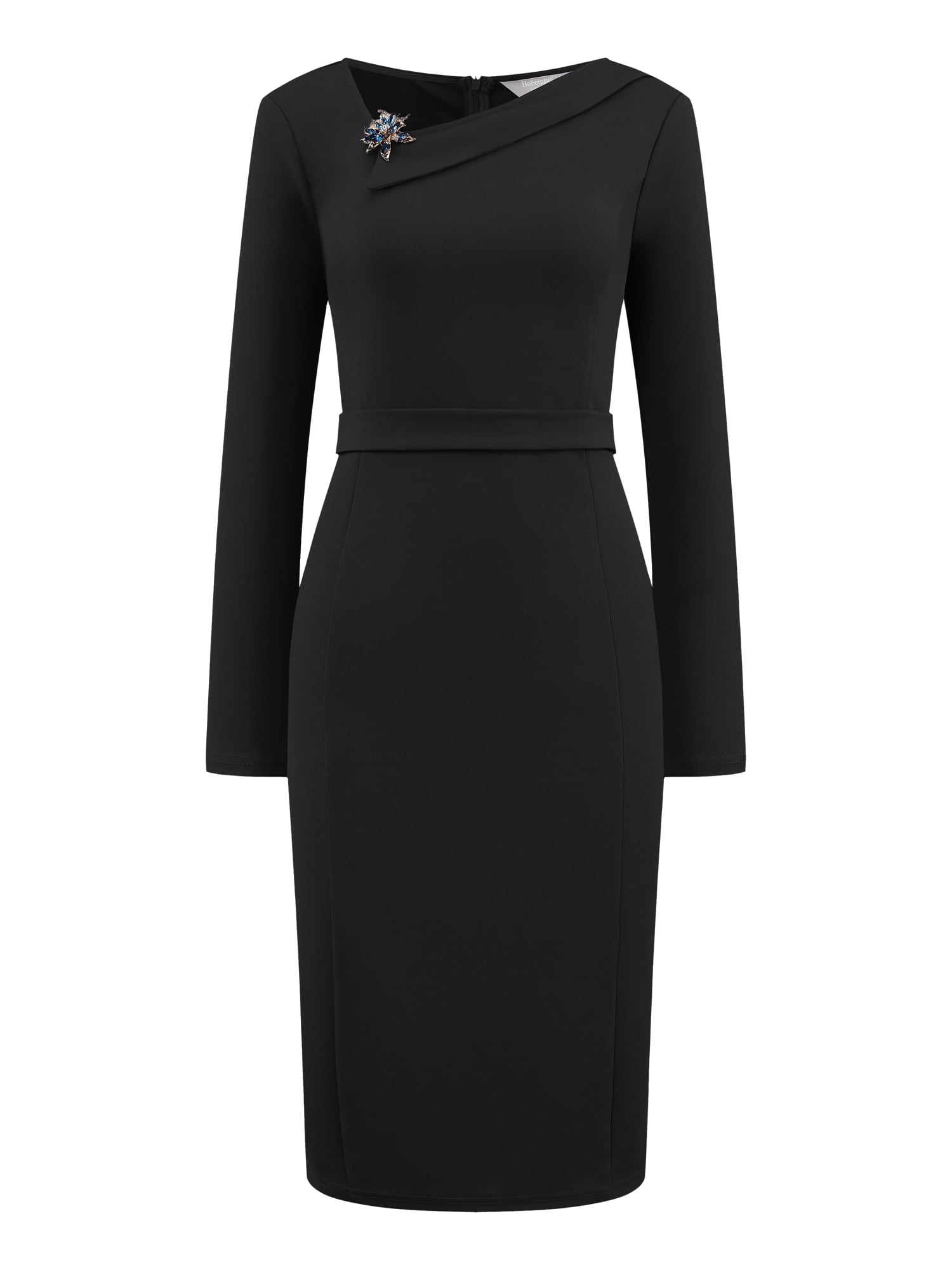 DARING DIVA Sheath Dress Asymmetrical Neckline Pencil Dress L Black