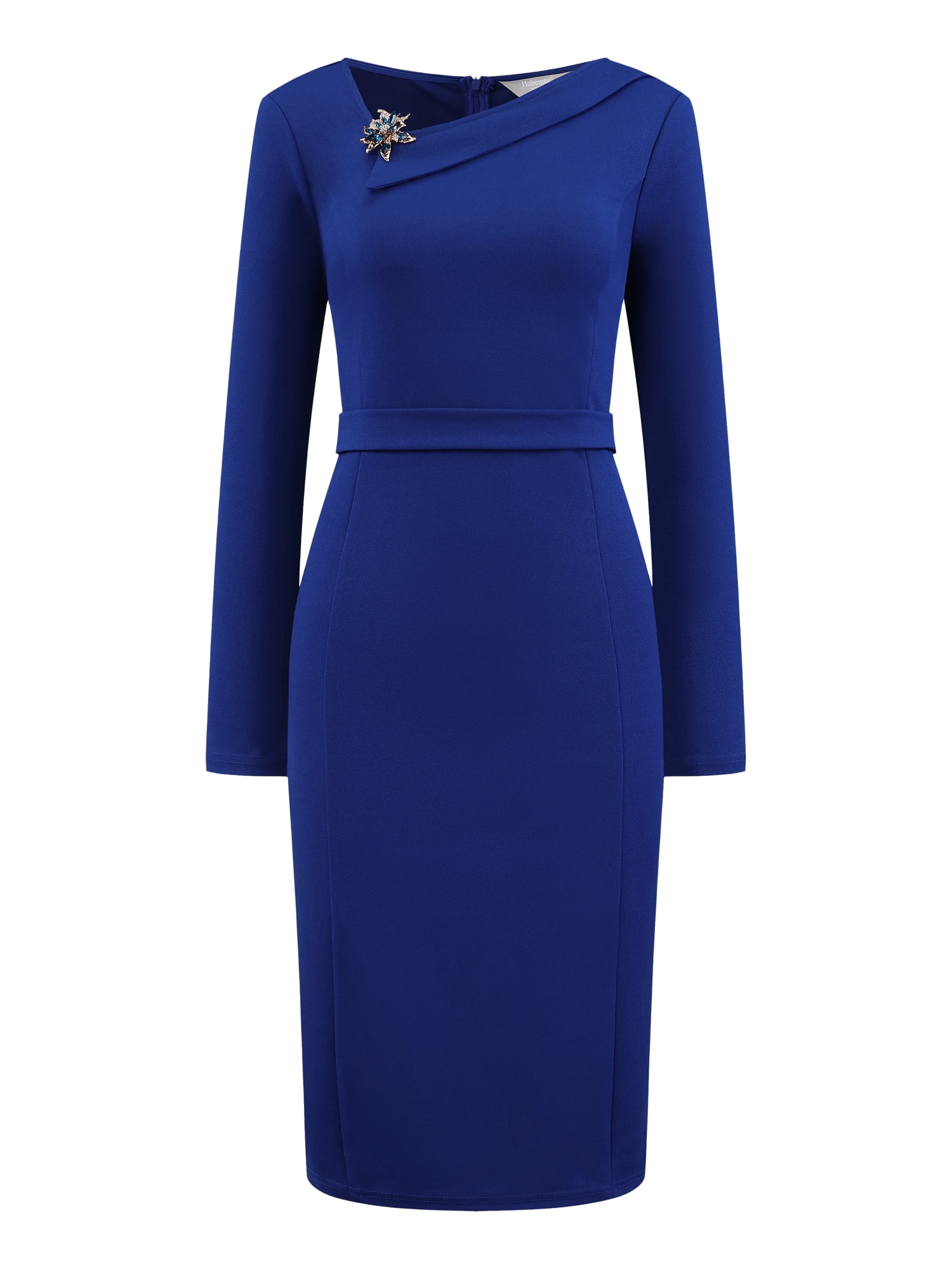 DARING DIVA Sheath Dress Asymmetrical Neckline Pencil Dress L Royal Blue