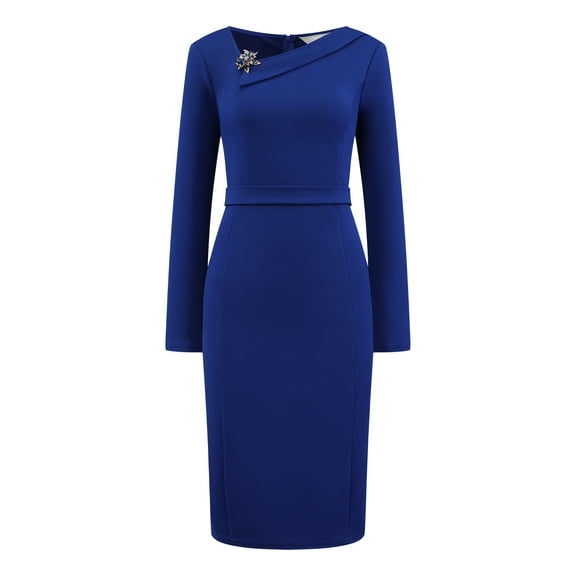 DARING DIVA Sheath Dress Asymmetrical Neckline Pencil Dress M Royal Blue