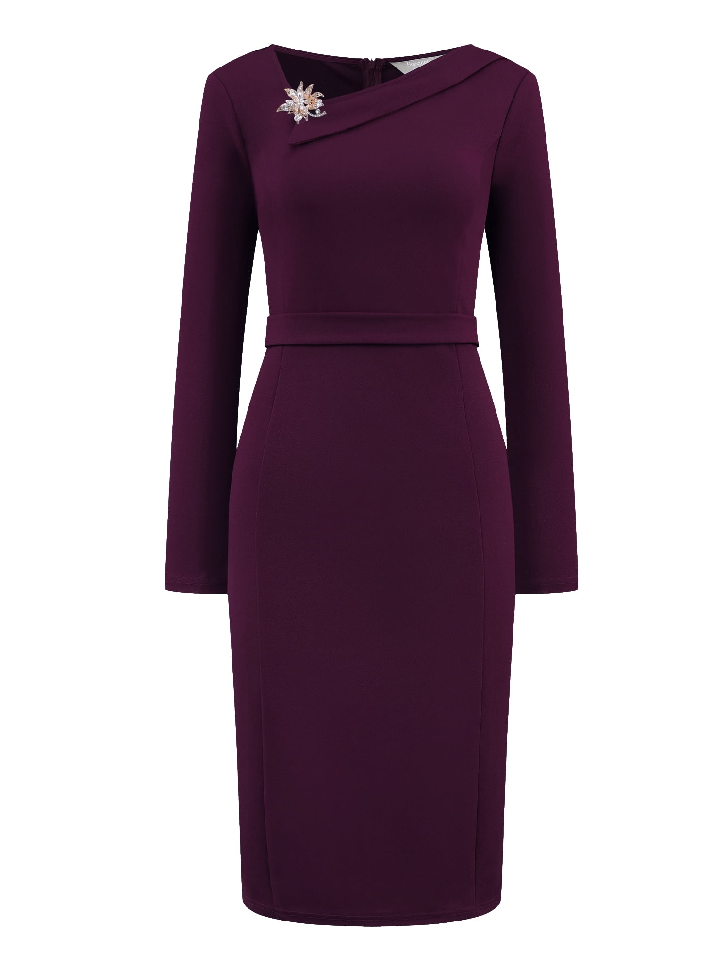 DARING DIVA Sheath Dress Asymmetrical Neckline Pencil Dress S Dark Purple
