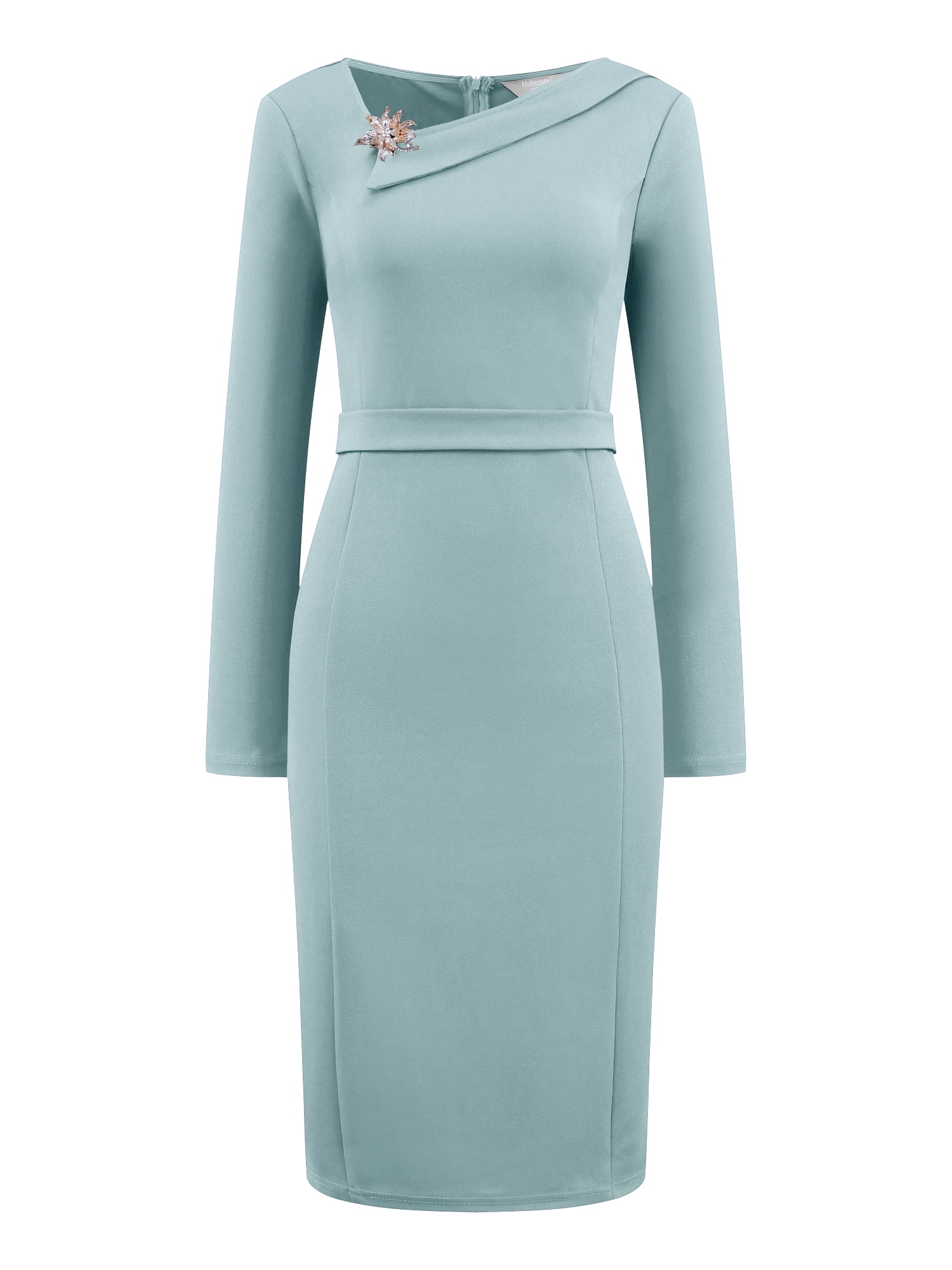 DARING DIVA Sheath Dress Asymmetrical Neckline Pencil Dress S Light Blue