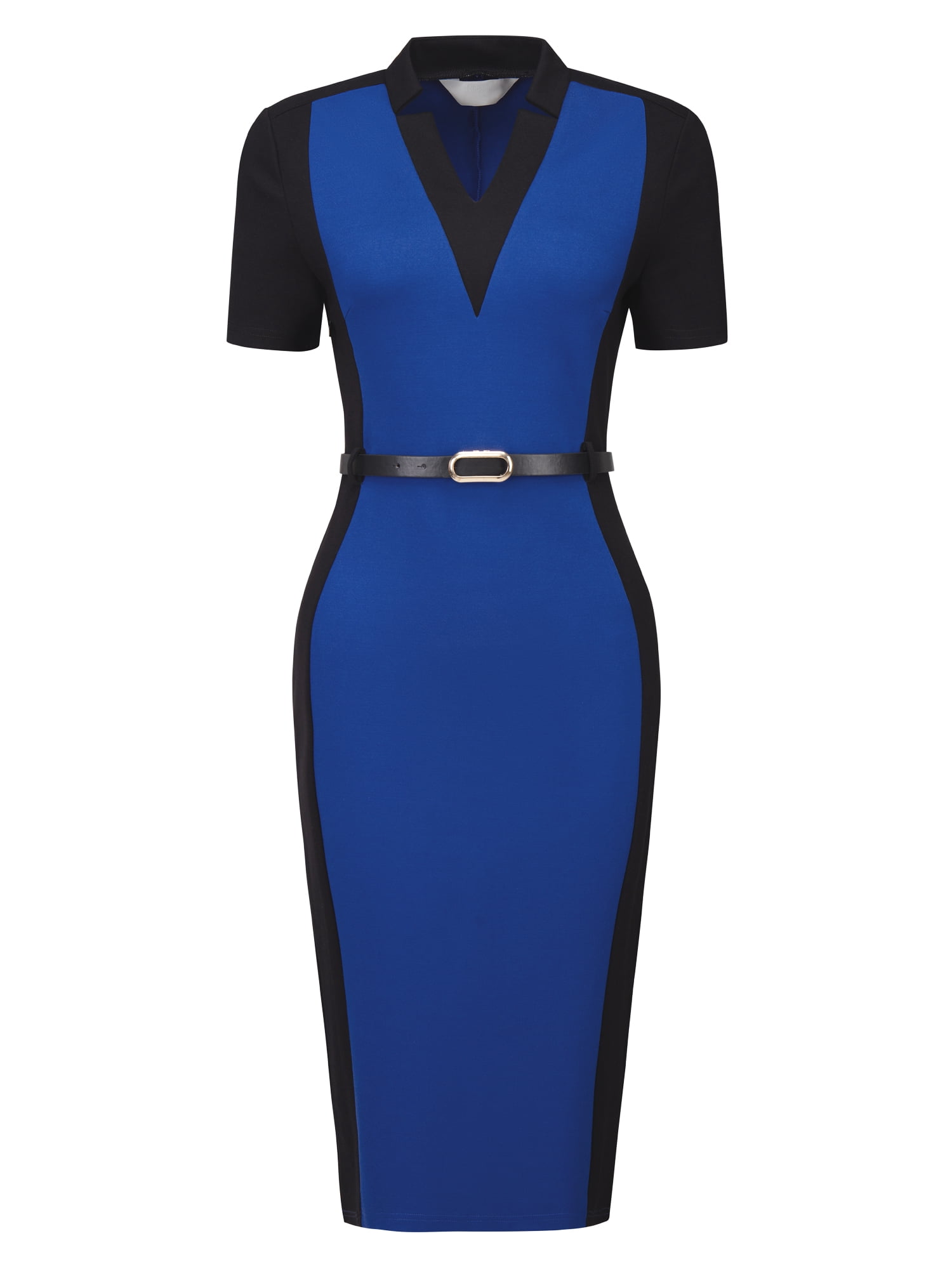 DARING DIVA Sheath Dress Contrast Color Office Pencil Dresses S White L Royal Blue