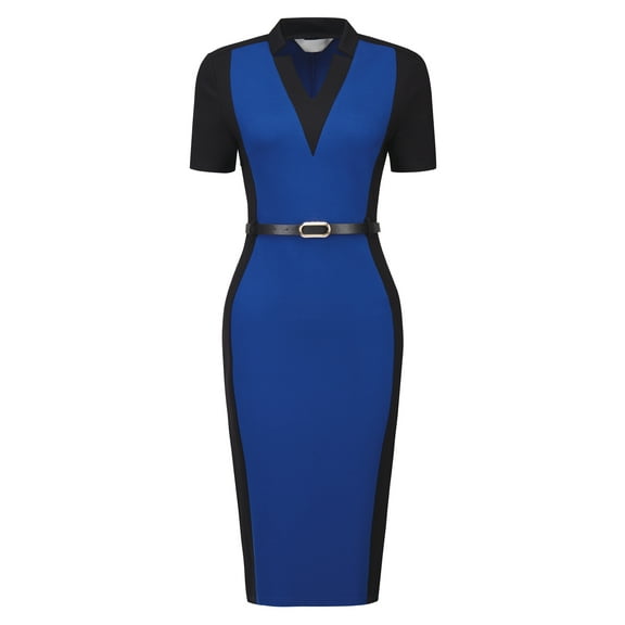 DARING DIVA Sheath Dress Contrast Color Office Pencil Dresses S White L Royal Blue
