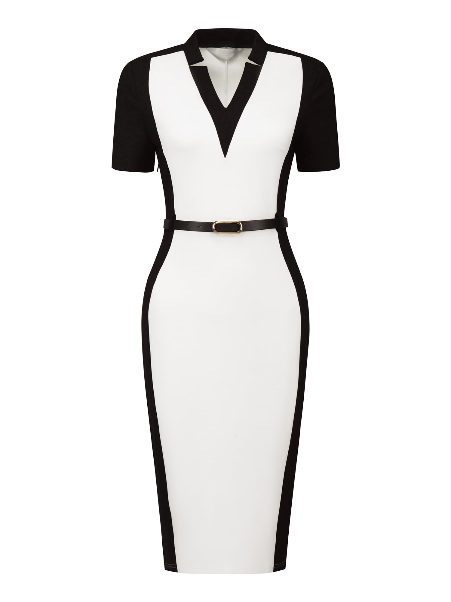 DARING DIVA Sheath Dress Contrast Color Office Pencil Dresses S White S White Black