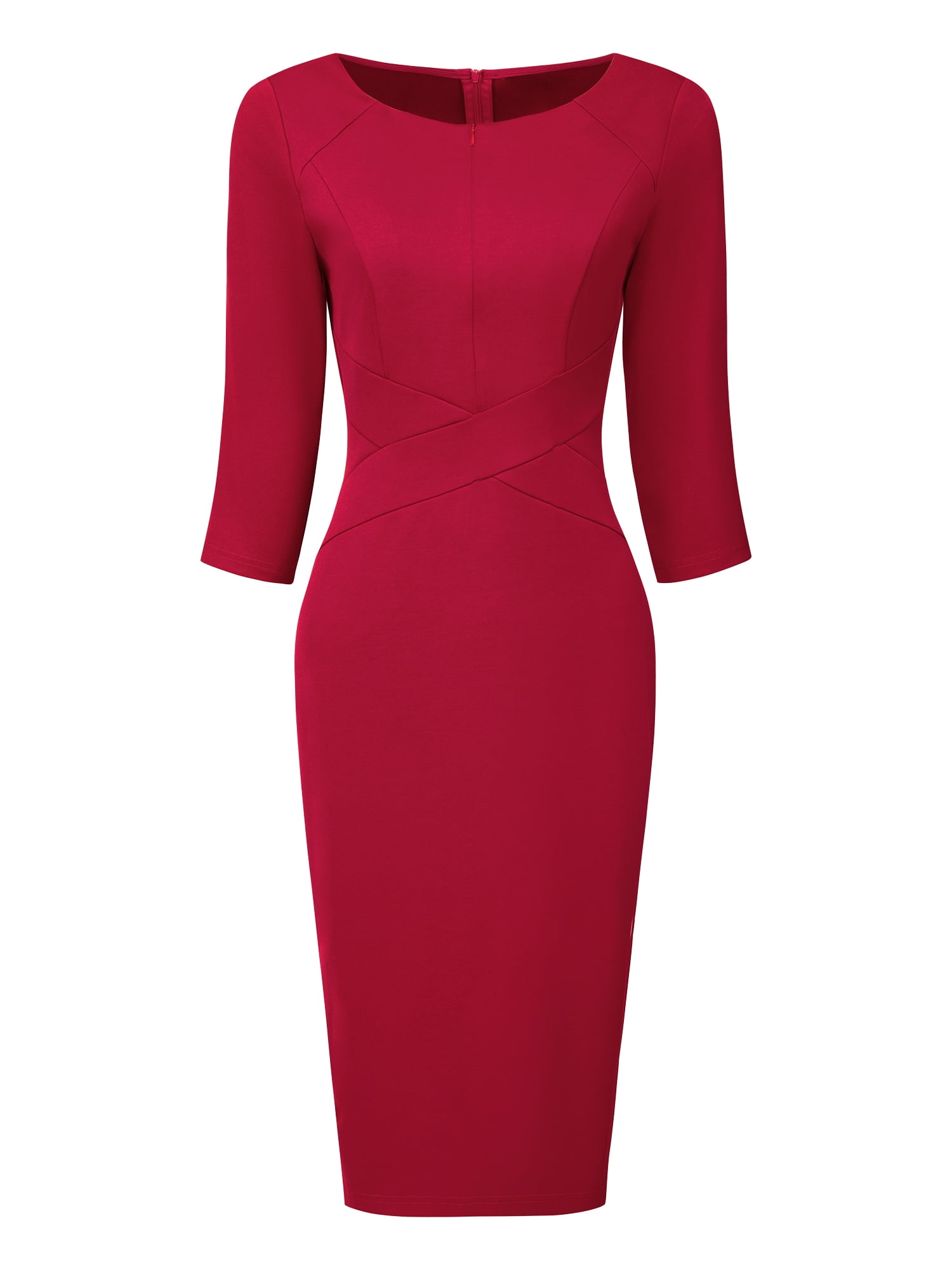DARING DIVA Sheath Dress Zipper Neck Work Pencil Dresses M Dark Red