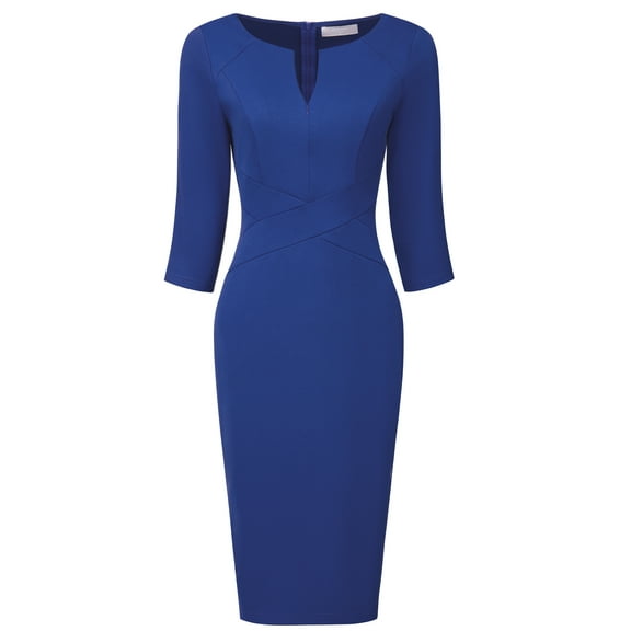 DARING DIVA Sheath Dress Zipper Neck Work Pencil Dresses M Royal Blue