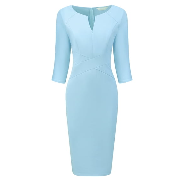 DARING DIVA Sheath Dress Zipper Neck Work Pencil Dresses S Blue