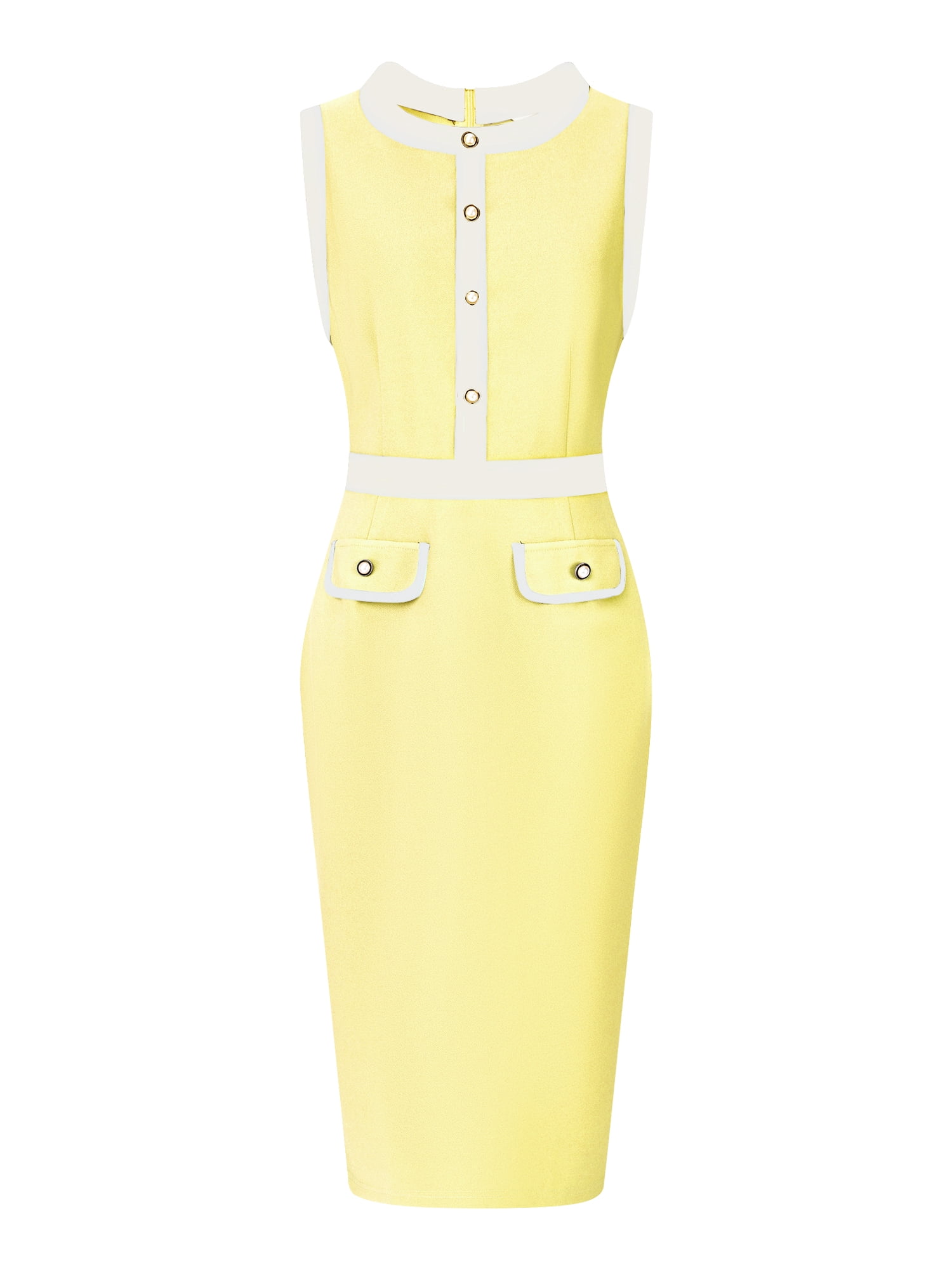 DARING DIVA Sheath Sleeveless Contrast Color Pencil Dress L Yellow