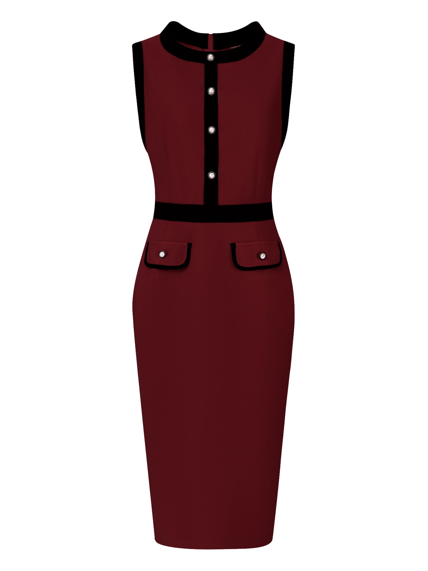 DARING DIVA Sheath Sleeveless Contrast Color Pencil Dress XL Wine Red