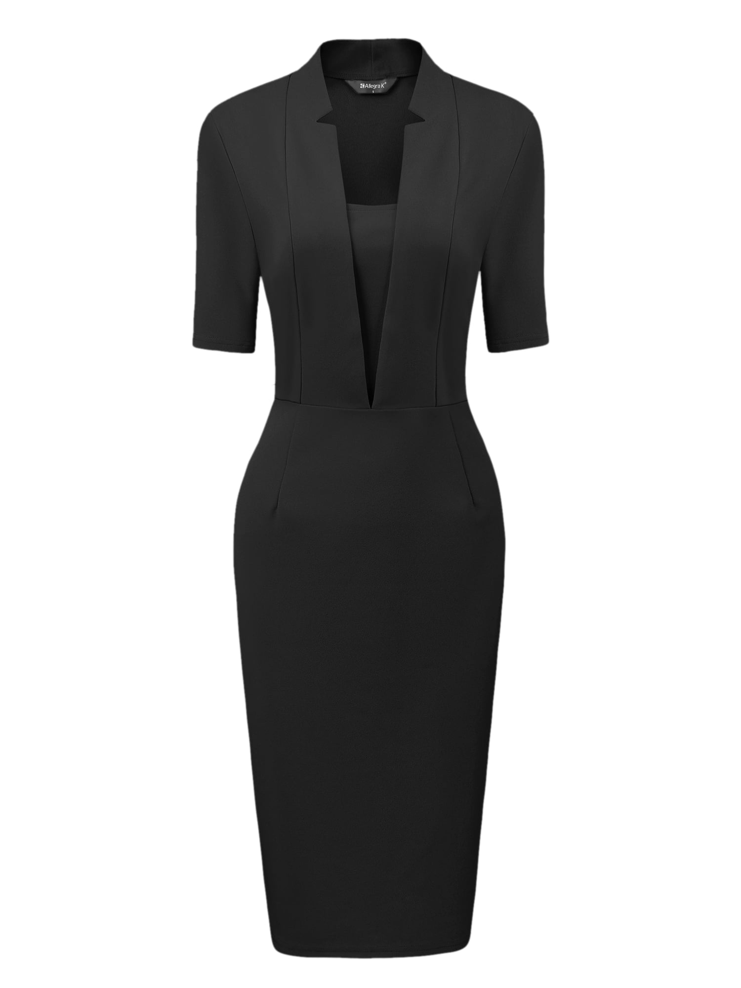 DARING DIVA Sheath V Neck Work Office Bodycon Midi Dresses M Black