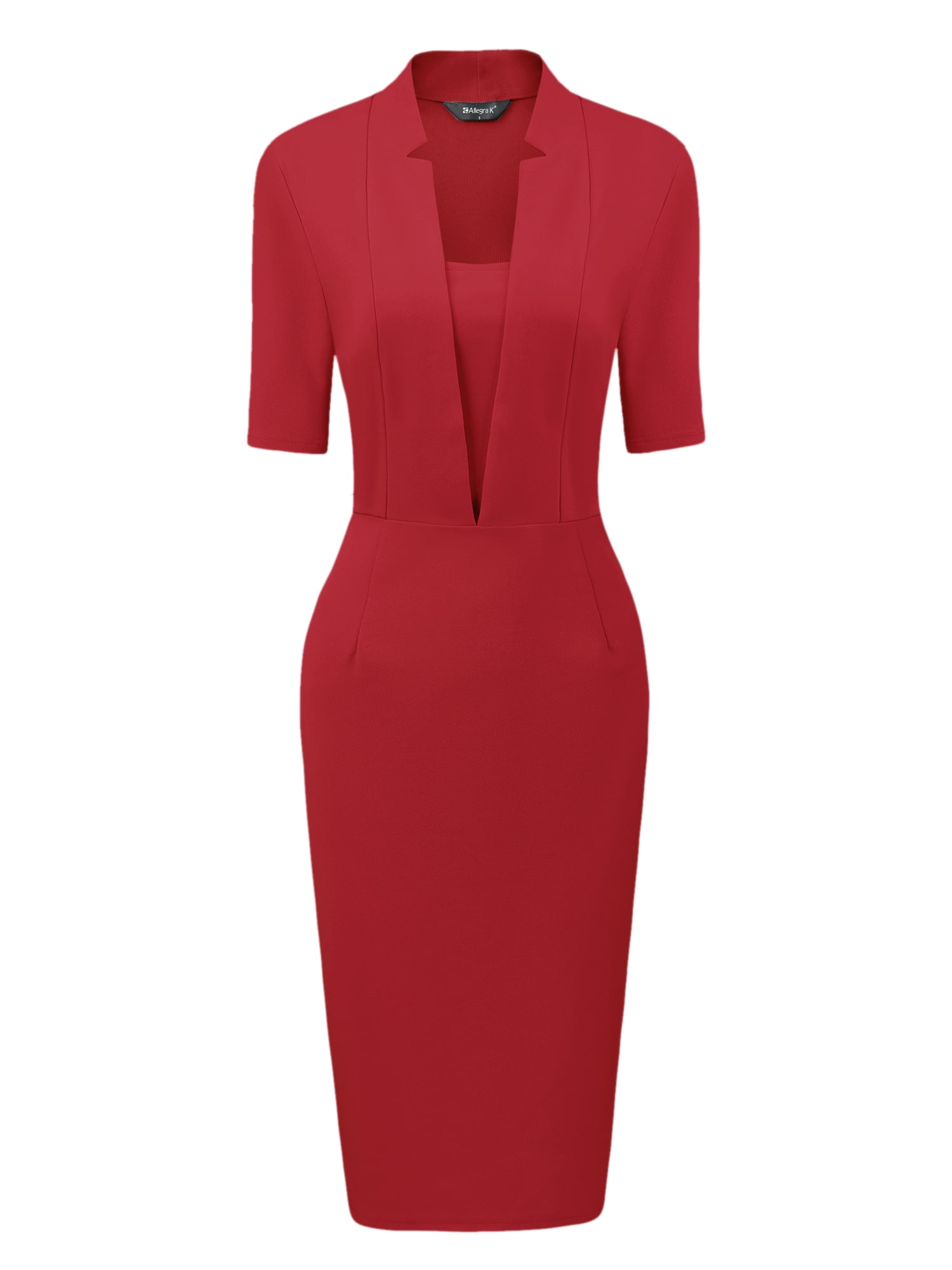 DARING DIVA Sheath V Neck Work Office Bodycon Midi Dresses M Red