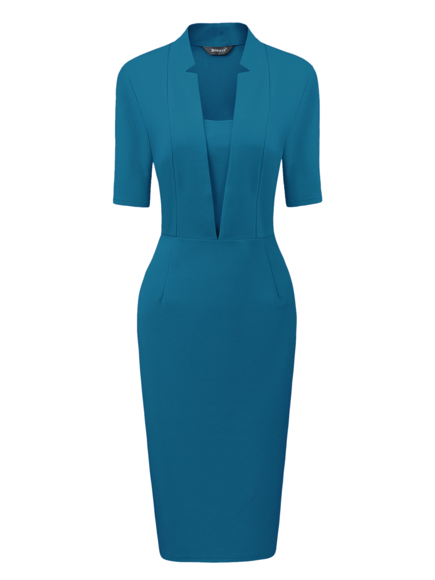 DARING DIVA Sheath V Neck Work Office Bodycon Midi Dresses S Lake Blue