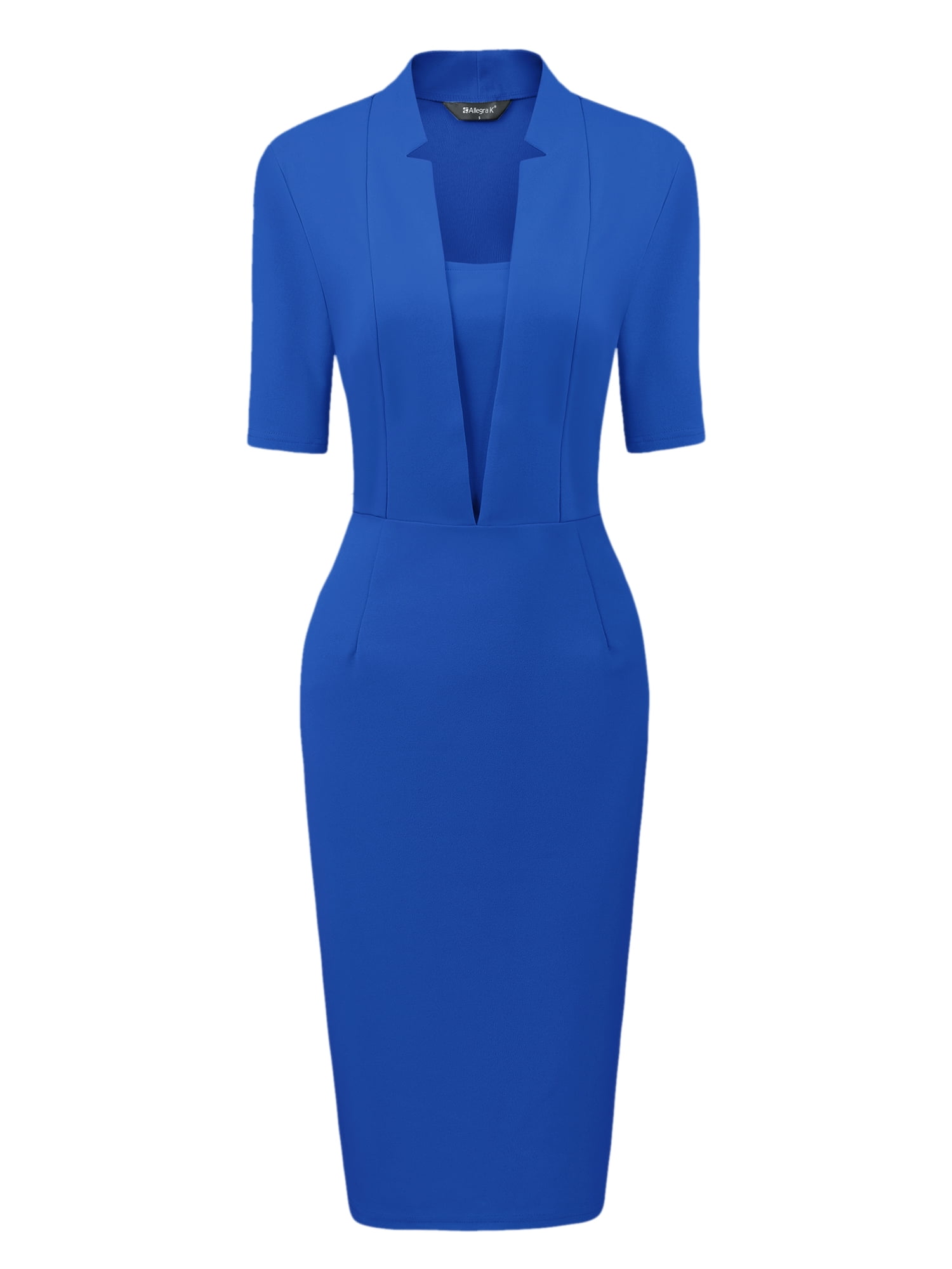 DARING DIVA Sheath V Neck Work Office Bodycon Midi Dresses S Royal Blue