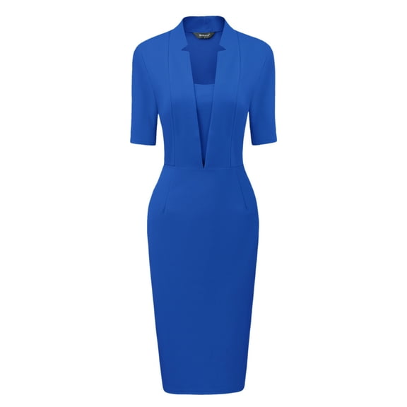 DARING DIVA Sheath V Neck Work Office Bodycon Midi Dresses XL Royal Blue