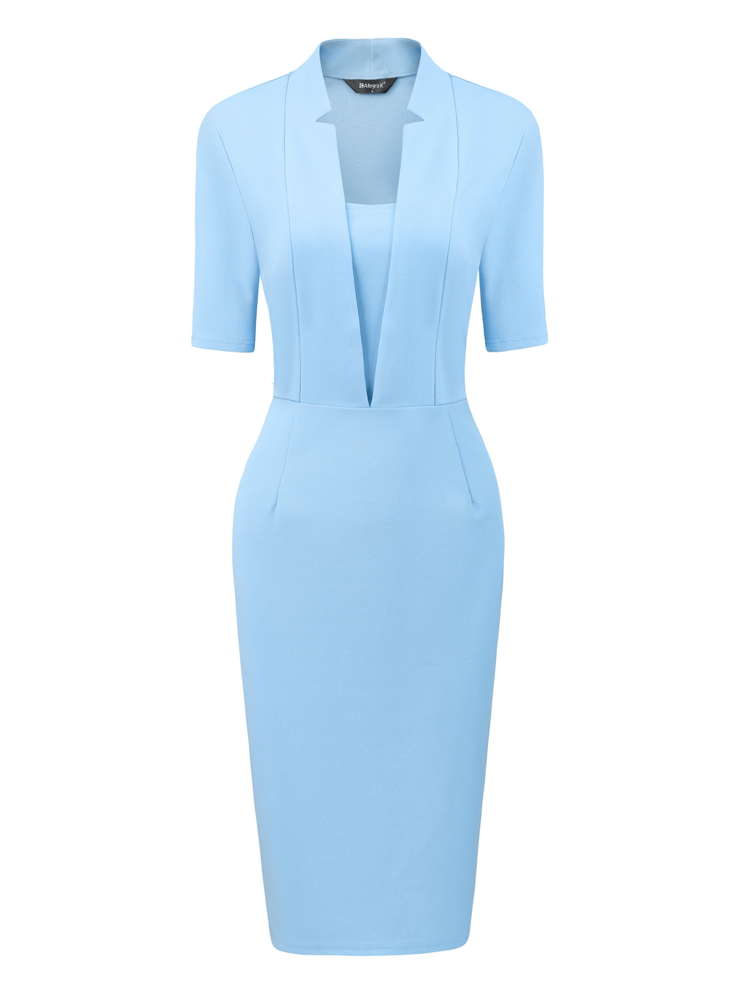 DARING DIVA Sheath V Neck Work Office Bodycon Midi Dresses XL Sky Blue