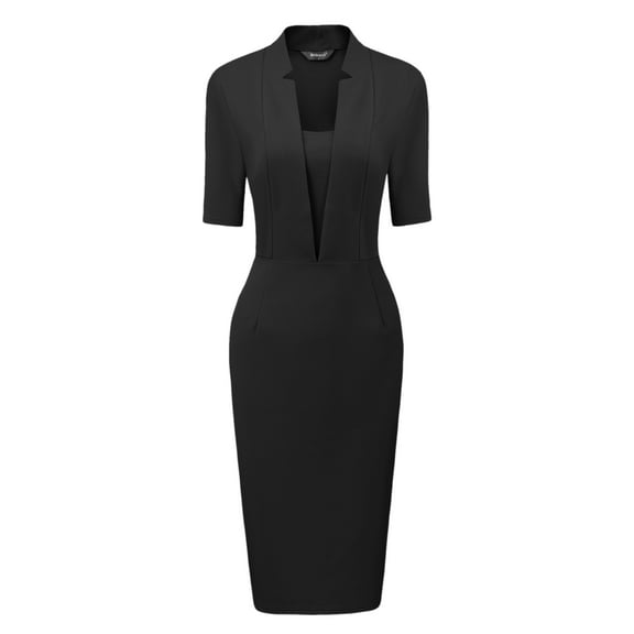 DARING DIVA Sheath V Neck Work Office Bodycon Midi Dresses XS Black
