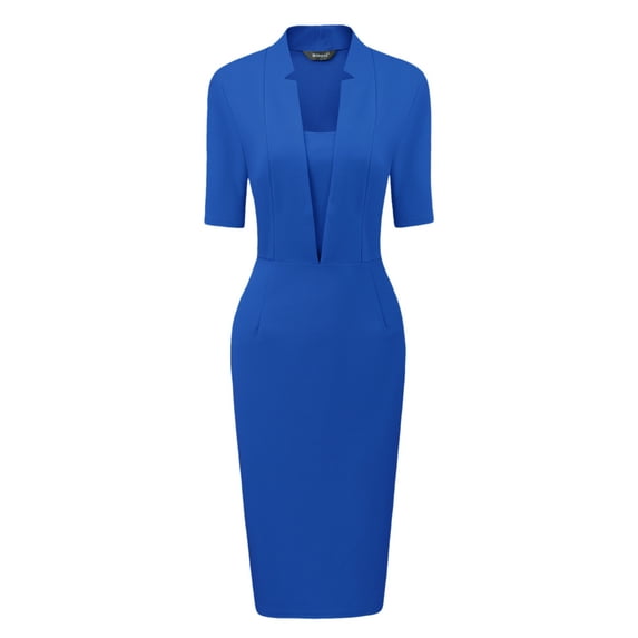 DARING DIVA Sheath V Neck Work Office Bodycon Midi Dresses XS Royal Blue