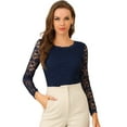 thumbnail image 1 of DARING DIVA Sheers Flower Embroidery Lace Top XL Dark Blue, 1 of 6