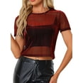 thumbnail image 1 of DARING DIVA Shirt Short Sleeve Mesh Metallic Shiny Top M Red, 1 of 6