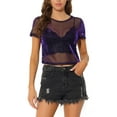 thumbnail image 1 of DARING DIVA Shirt Short Sleeve Mesh Metallic Shiny Top S Purple, 1 of 6
