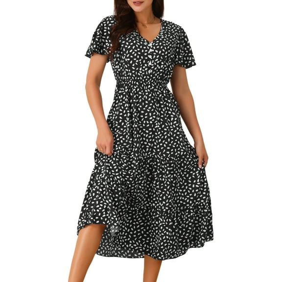 DARING DIVA Short Flutter Sleeve Elastic Waist Blouse M Black