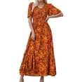 thumbnail image 1 of DARING DIVA Short Flutter Sleeve Smocked Flowy Maxi Dres M Brick Red, 1 of 6