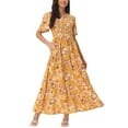 thumbnail image 1 of DARING DIVA Short Flutter Sleeve Smocked Flowy Maxi Dres S Yellow, 1 of 6