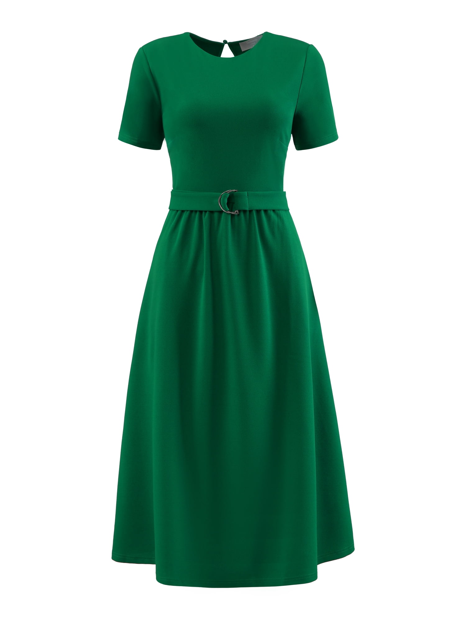 DARING DIVA Short Sleeve A-Line Belted Summer Casual Midi Dress M Green