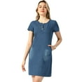 thumbnail image 1 of DARING DIVA Short Sleeve Button Down Cotton Jean Dress M Deep Blue, 1 of 6