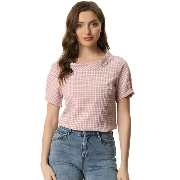 DARING DIVA Short Sleeve Casual Checked Top M Pink