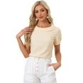 thumbnail image 1 of DARING DIVA Short Sleeve Casual Checked Top S Light Yellow, 1 of 6