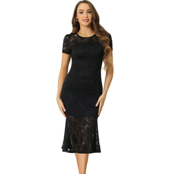 DARING DIVA Short Sleeve Cocktail Mermaid Bodycon Dress L Black