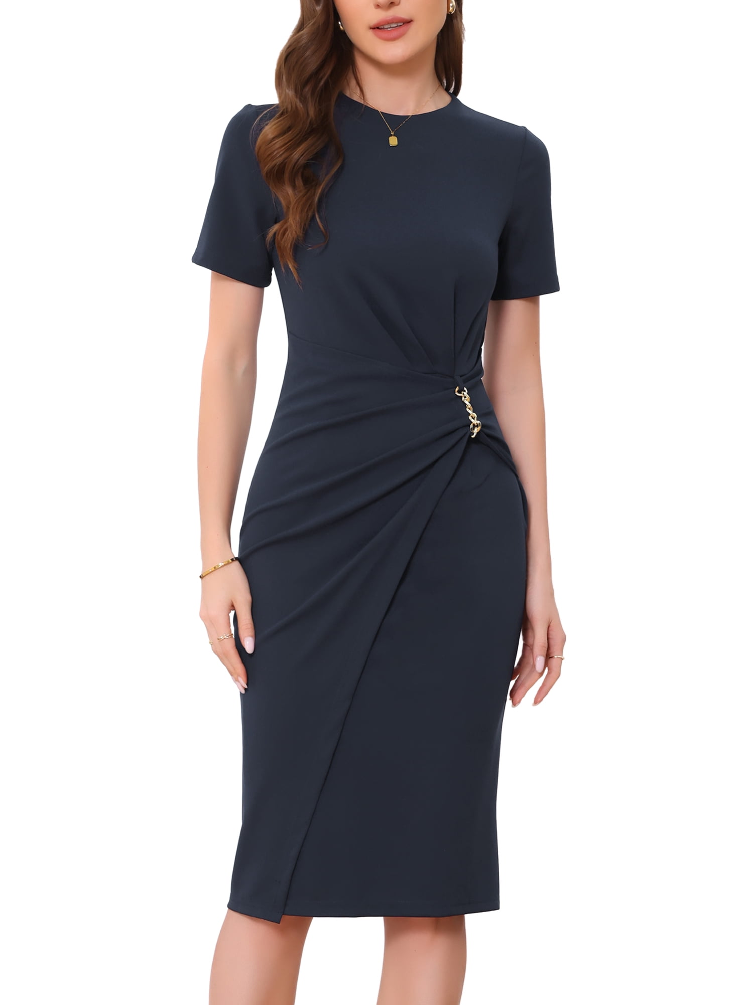 DARING DIVA Women's Short Sleeve Crew Neck Bodycon Sheath Midi Dress XS Royal Blue