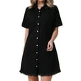 thumbnail image 1 of DARING DIVA Short Sleeve Denim Collared Button Front Jean Dress S Black, 1 of 7