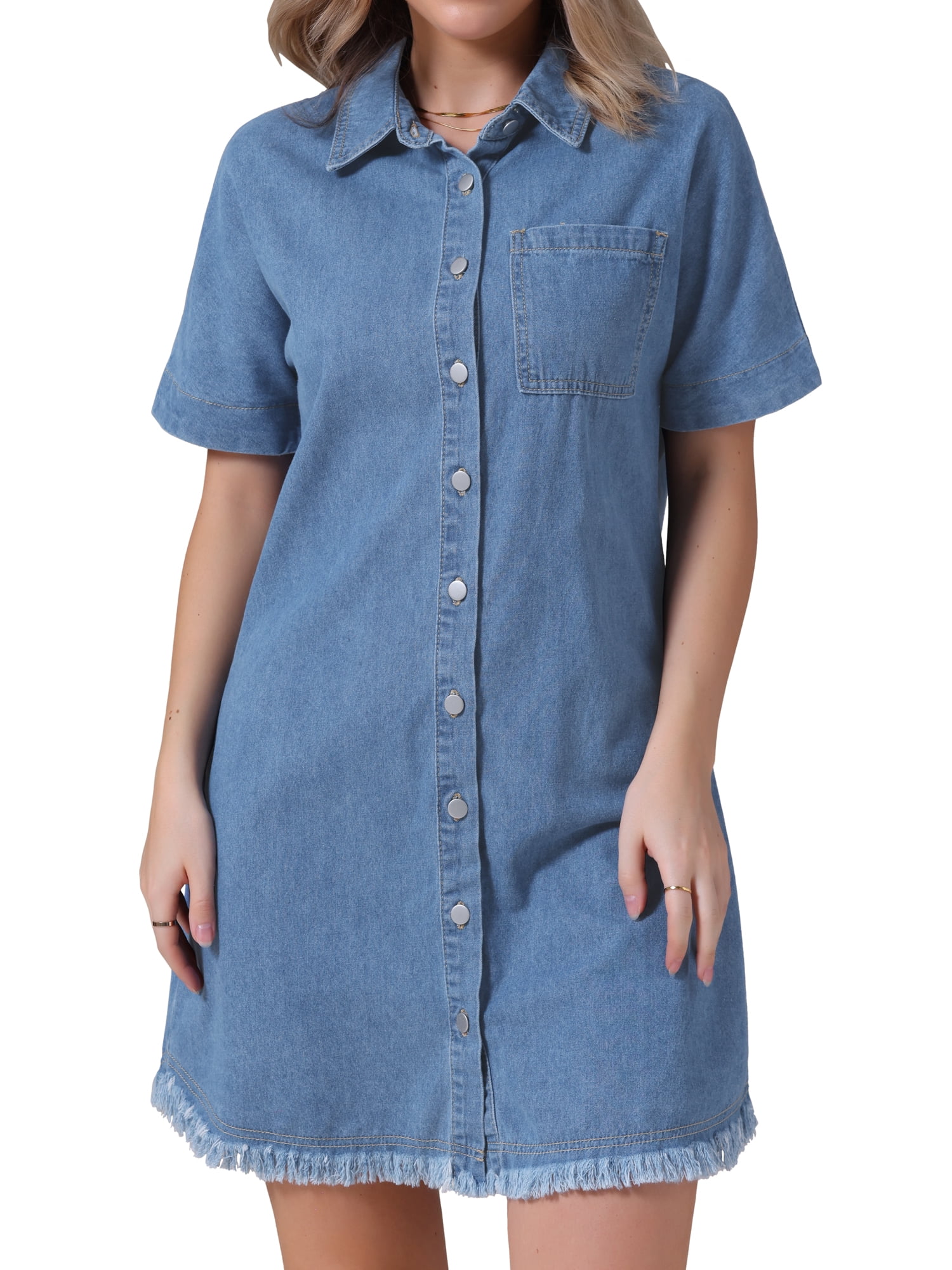 DARING DIVA Short Sleeve Denim Collared Button Front Jean Dress XL Light Blue