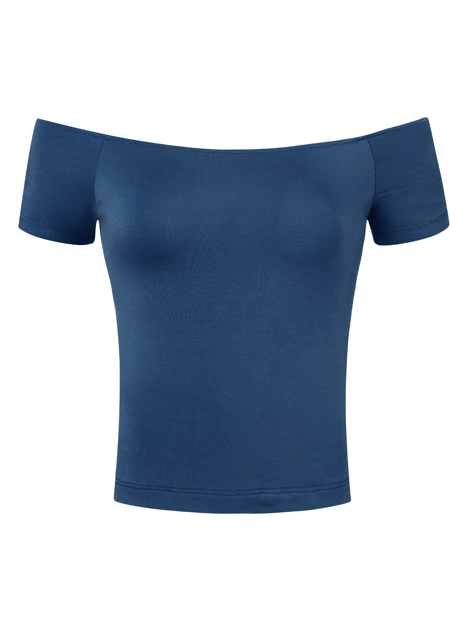 DARING DIVA Short Sleeve Off Shoulder Crop Top M Navy Blue
