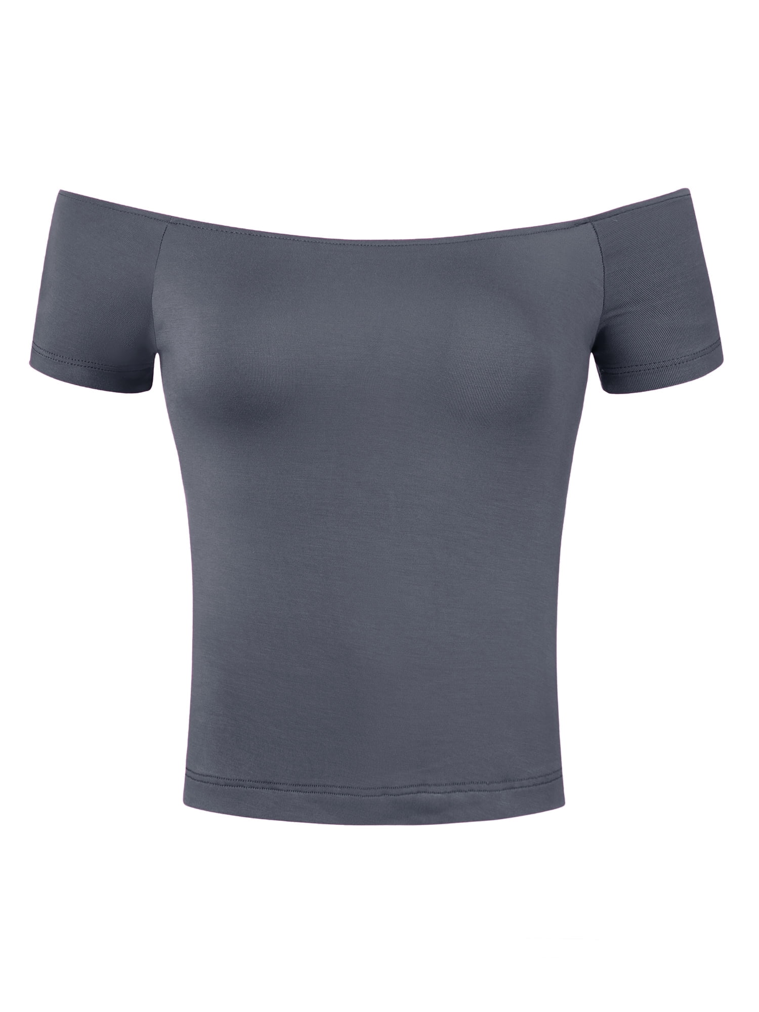 DARING DIVA Short Sleeve Off Shoulder Crop Top S Deep Gray
