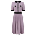 thumbnail image 1 of DARING DIVA Short Sleeve Pleated Trendy Contrast Color A-Line Midi Dress S Purple, 1 of 6