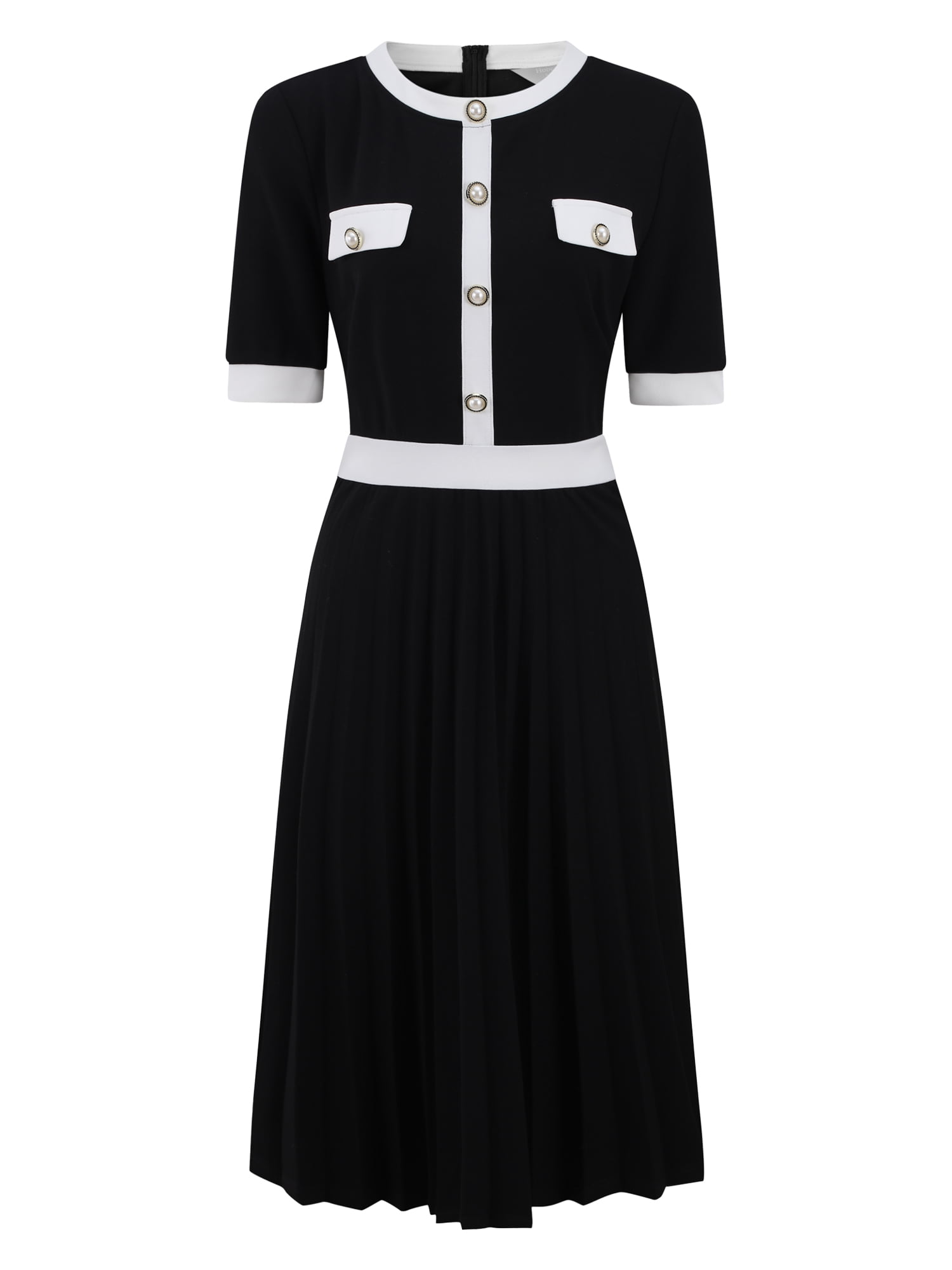 DARING DIVA Women's Short Sleeve Pleated Casual A-Line Midi Dress XL Black